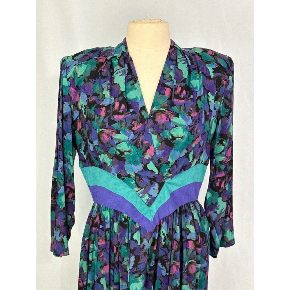 Patty O'Neil Petites Vintage Abstract Floral Print Midi‎ Dress Size 14
